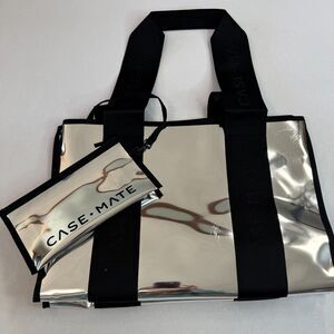 CASE•MATE Large Waterproof Beach Tote Bag with Pouch Chrome Silver Black